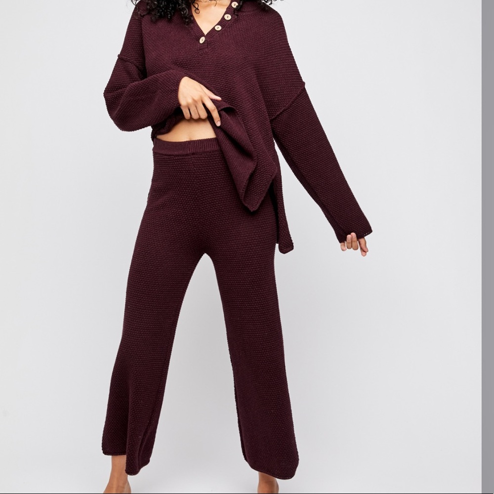 Free People Hailee Sweater Pants Set Outfit Cute Waffle Knit Comfy